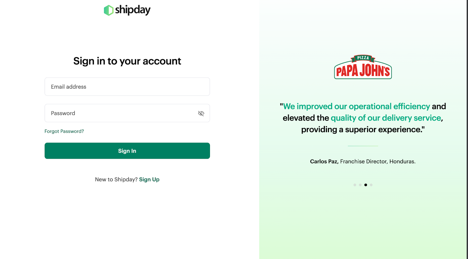 Shipday dispatch login page