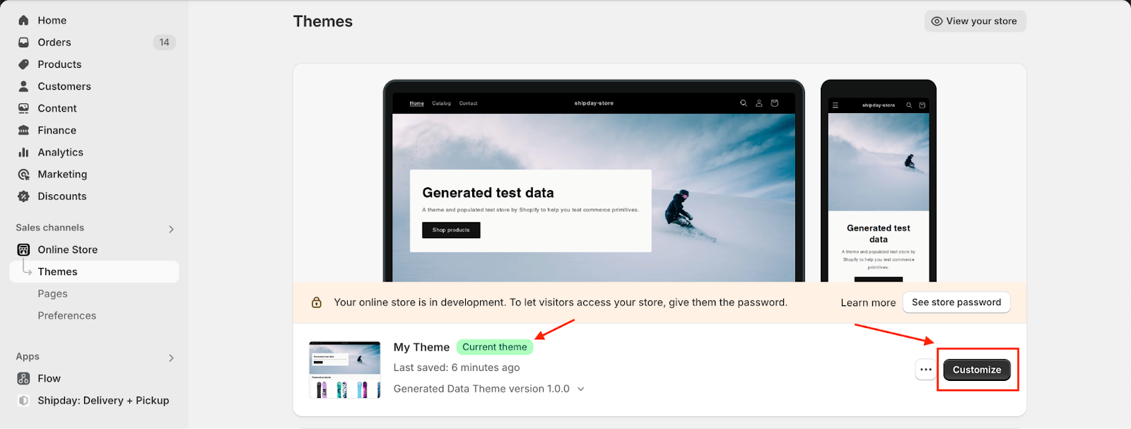 Customize button under the current Shopify theme
