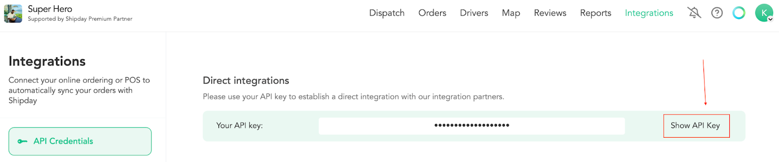 Show API Key and Copy API Key buttons in Shipday