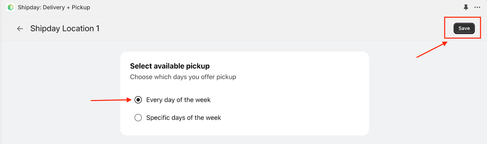 Opción Every day of the week para la recogida en tienda