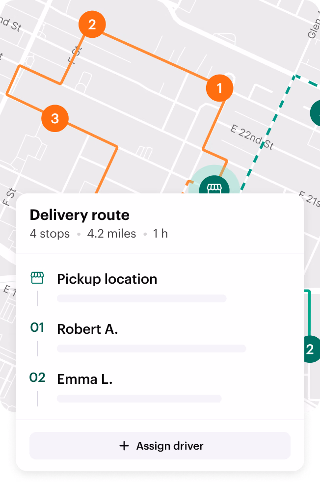 Auf einer Karte erstellte Lieferroute mit mehreren Stopps