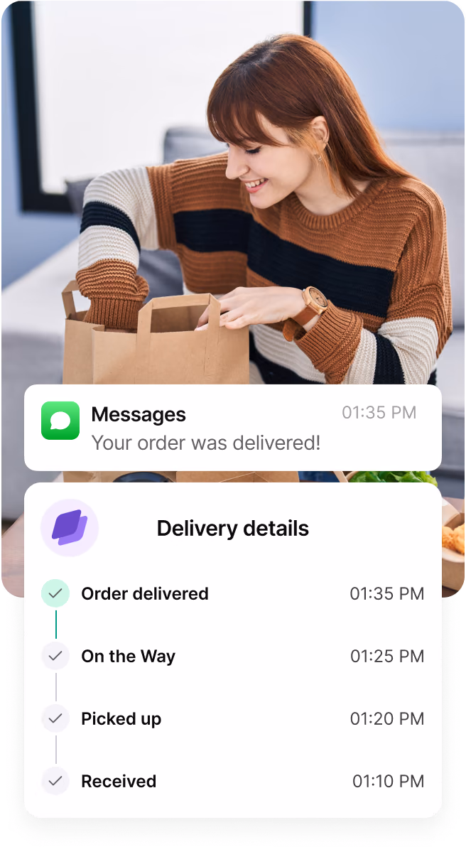 Delivery confirmation message sent to the customer