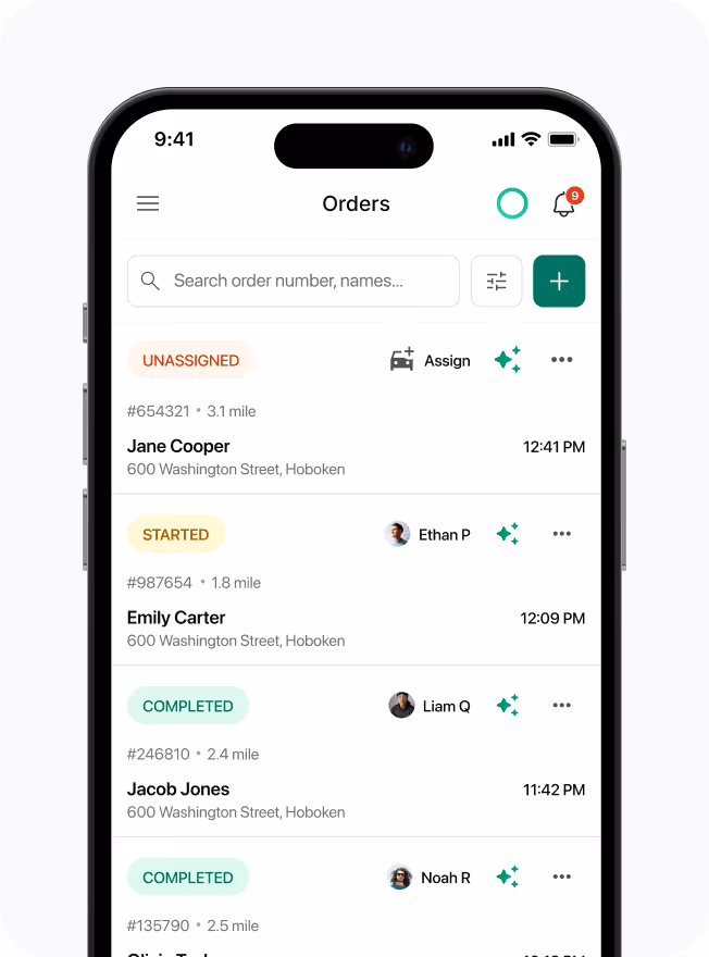 Delivery history in the Shipday app