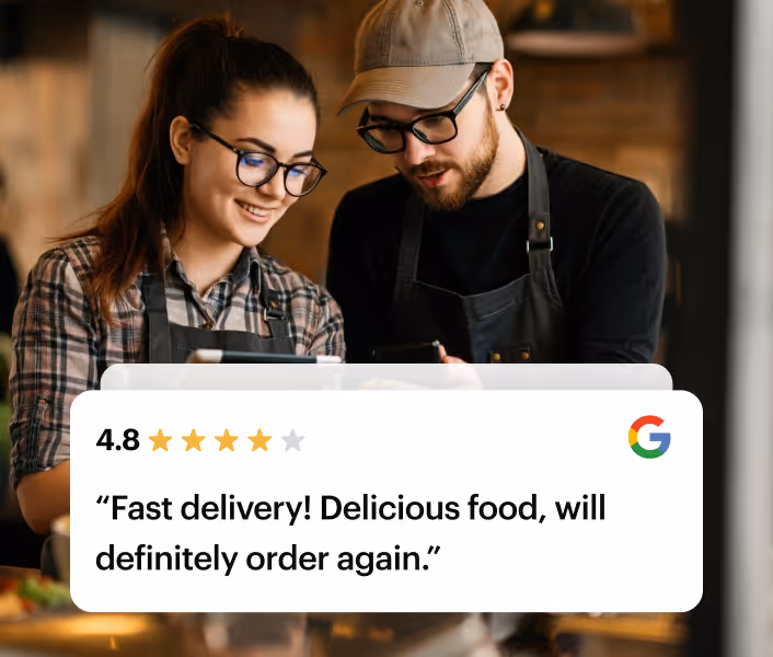 Restaurant staff and a five-star Google review