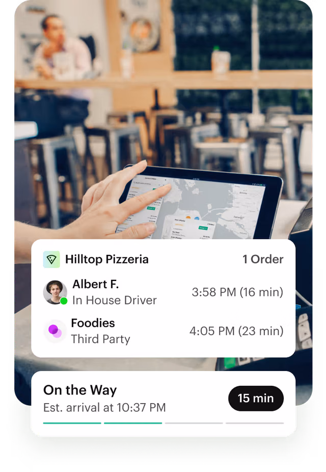 Delivery orders and live tracking on a restaurant tablet