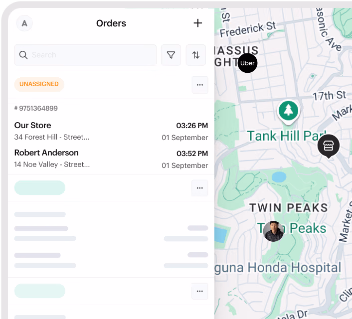 Shipday dispatch dashboard with an order list beside a live driver map