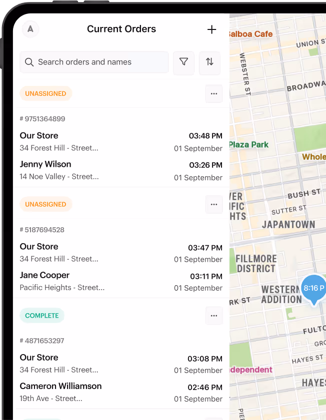 Shipday dispatch dashboard with assigned drivers and live tracking