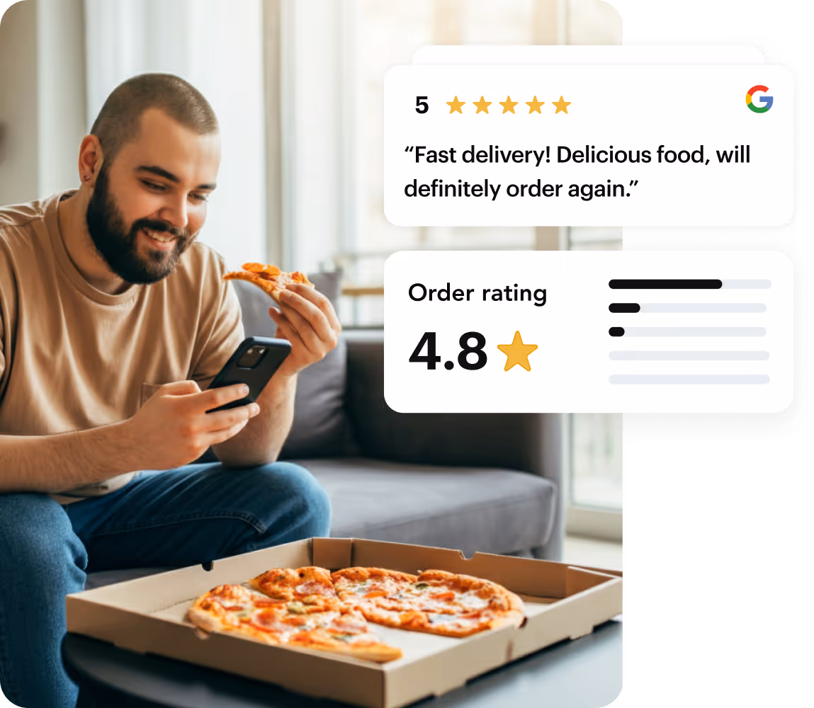 Customer leaving a 5-star Google review after her delivery
