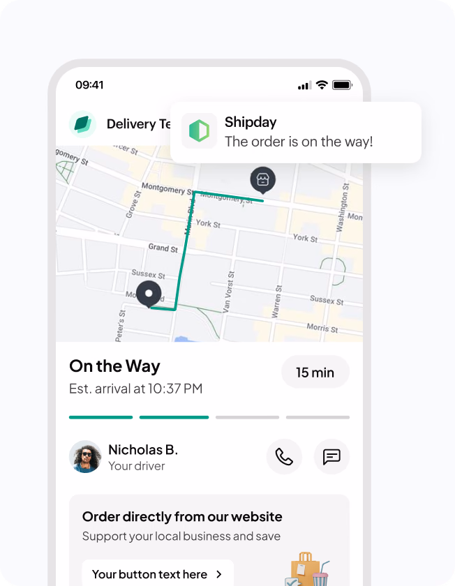 Live-Lieferverfolgung auf dem Smartphone mit Fahrerroute und Ankunftszeit