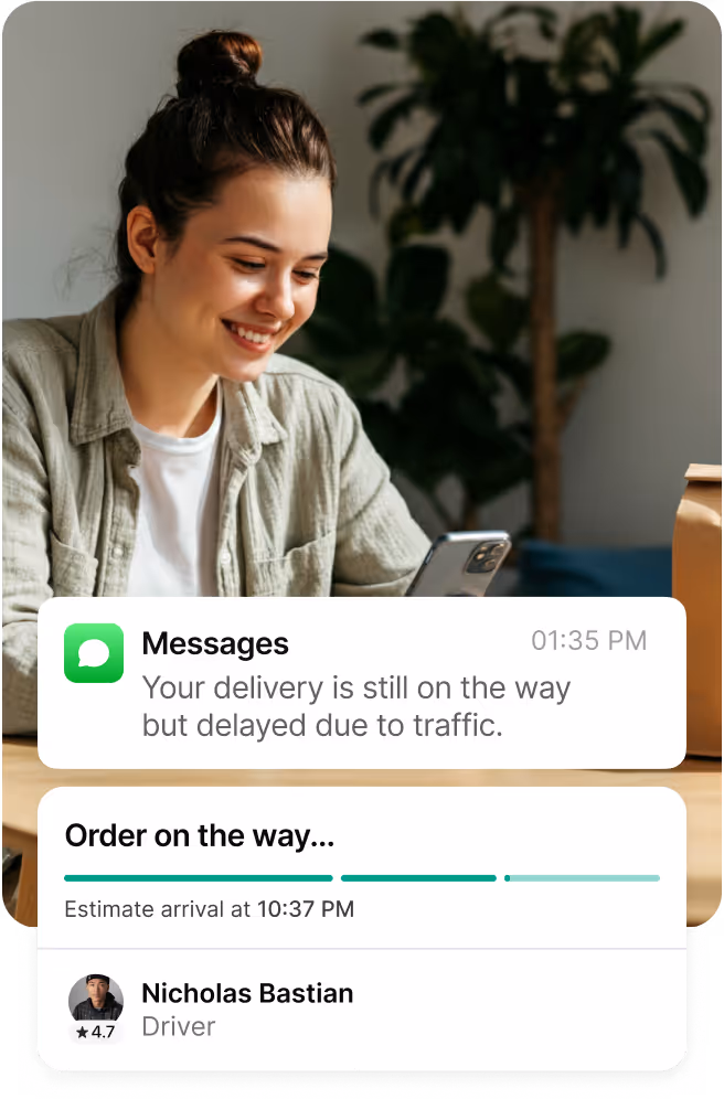 Customer getting a delivery ETA update from Shipday on her phone