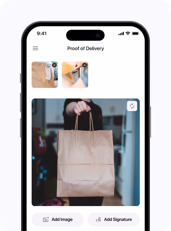 Driver app showing a delivery photo taken at the customer's door