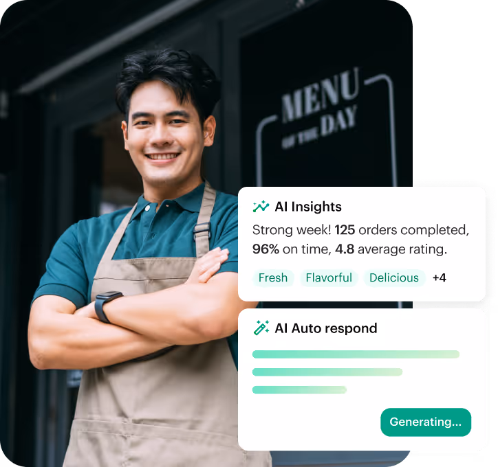 Shipday AI summarizing delivery insights and drafting a review response